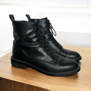 Sam Edelman Women’s Size 7 Nina Black Leather Zip & Lace-Up Combat Paddock Boots